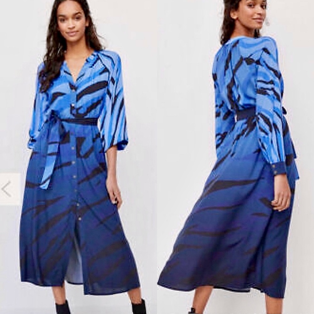 Anthropologie Conditions Apply azure ombré maxi shirt dress blue size 4